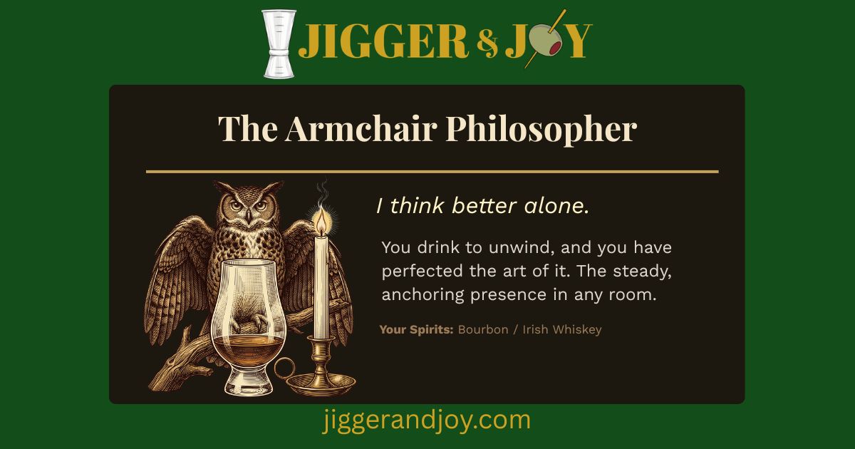 The Armchair Philosopher cocktail personality card
