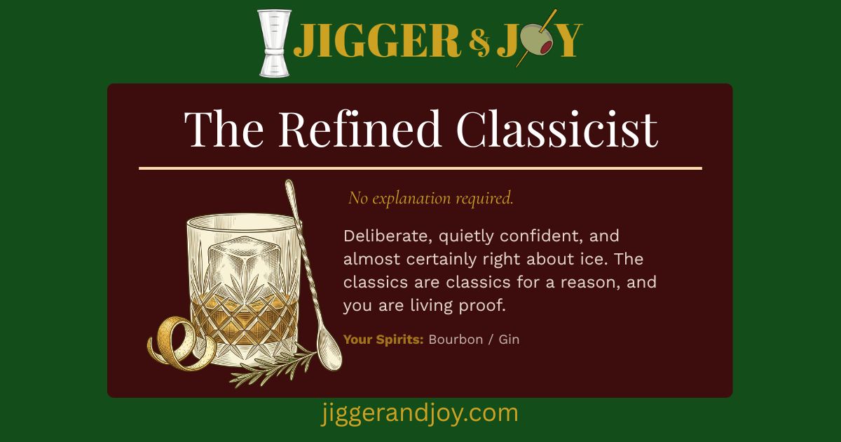 The Refined Classicist cocktail personality card